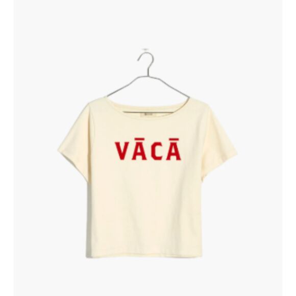 Madewell Cream Lipstick Red Vaca Graphic Setlist Boxy Tee Size Medium - Picture 6 of 7